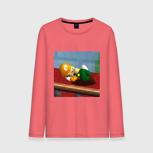 Мужской лонгслив Жёлтый луиджи 64 спит арт / Коралловый – фото 1