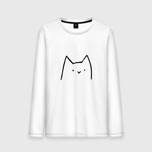 Мужской лонгслив Улыбающийся глупенький котик / Белый – фото 1
