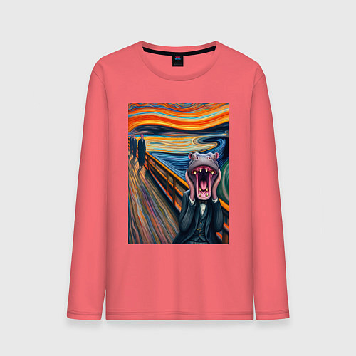 Мужской лонгслив Бегемот кричит - мем живопись от нейросети / Коралловый – фото 1