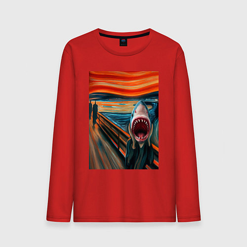 Мужской лонгслив Акула кричит - мем нейросеть / Красный – фото 1