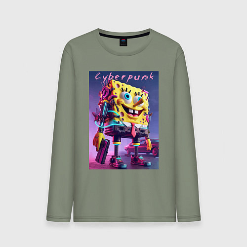 Мужской лонгслив Sponge Bob with a pistol - cyberpunk ai art / Авокадо – фото 1