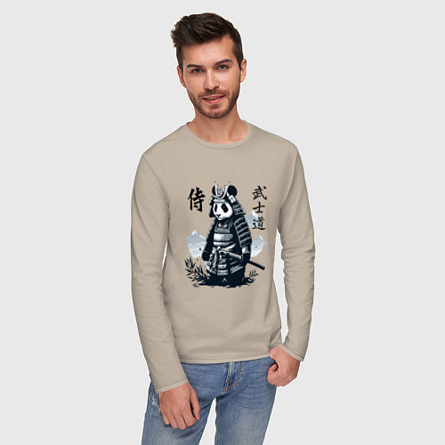 Мужской лонгслив Panda samurai - bushido ai art fantasy / Миндальный – фото 3