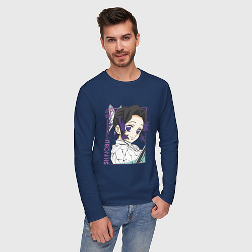 Мужской лонгслив Клинок рассекающий демонов Шинобу Кочо портрет / Тёмно-синий – фото 3