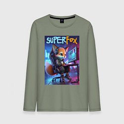 Лонгслив хлопковый мужской Super fox gamer - ai art fantasy, цвет: авокадо