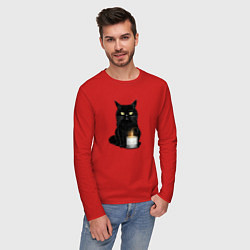 Лонгслив хлопковый мужской Кот с примусом, цвет: красный — фото 2