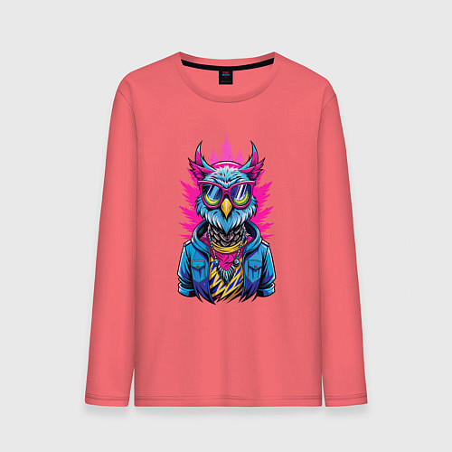 Мужской лонгслив Крутая модная сова / Коралловый – фото 1