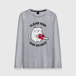 Лонгслив хлопковый мужской Белый кот с пилой, цвет: меланж