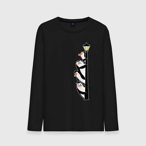 Мужской лонгслив Пингвины на фонаре / Черный – фото 1