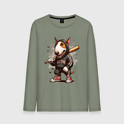 Лонгслив хлопковый мужской Bully with a baseball bat - ai art fantasy, цвет: авокадо