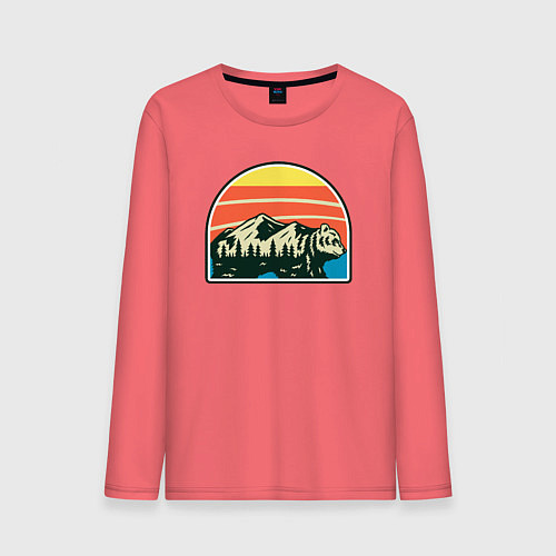 Мужской лонгслив Медведь и горы / Коралловый – фото 1