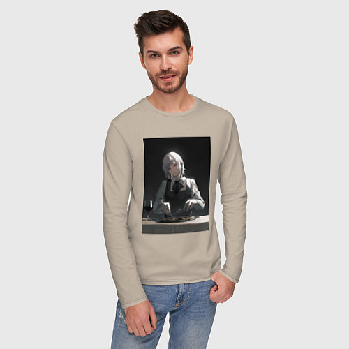 Мужской лонгслив Человек-бензопила Кига Демон Голода / Миндальный – фото 3