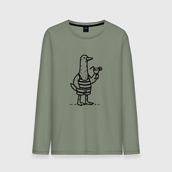 Мужской лонгслив Забавный гусь в плавках с коктейлем на море отпуск