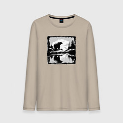 Лонгслив хлопковый мужской Медведи жизнь в дикой природе, цвет: миндальный