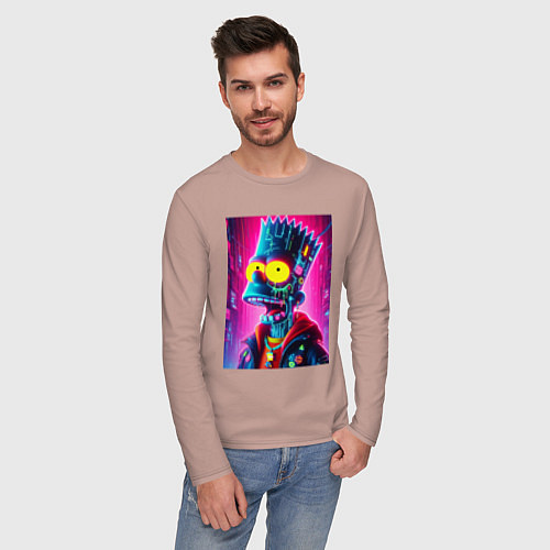 Мужской лонгслив Cyber Bart Simpson - neon glow ai art / Пыльно-розовый – фото 3