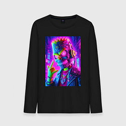 Лонгслив хлопковый мужской Cyber skeleton of Bart Simpson - neon glow, цвет: черный