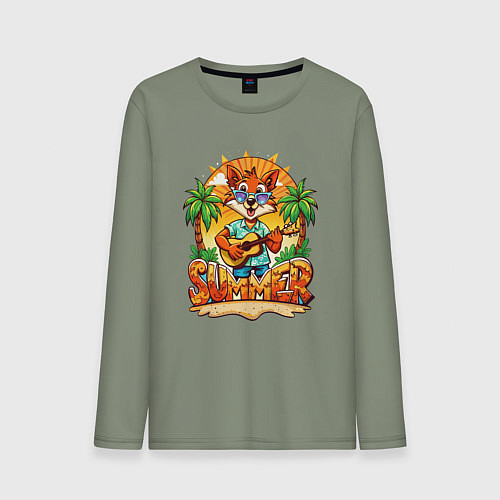 Мужской лонгслив Лисица с гитарой жаркое лето / Авокадо – фото 1