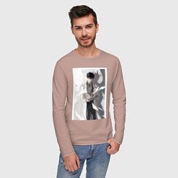 Лонгслив хлопковый мужской Всеведущий читатель Ким Докча, цвет: пыльно-розовый — фото 2