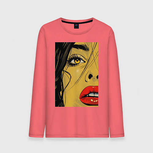 Мужской лонгслив Женский портрет поп-арт / Коралловый – фото 1