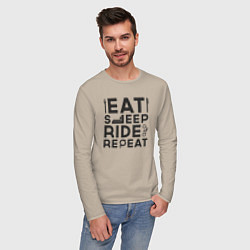 Лонгслив хлопковый мужской Eat sleep ride repeat, цвет: миндальный — фото 2