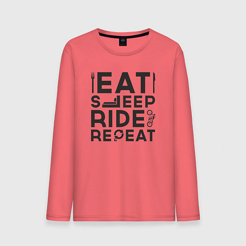 Мужской лонгслив Eat sleep ride repeat / Коралловый – фото 1