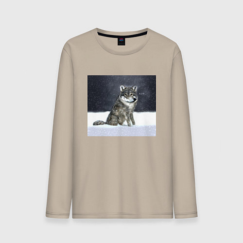 Мужской лонгслив Волк ауффф мем / Миндальный – фото 1