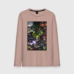 Лонгслив хлопковый мужской Half life 1 - levels and bosses, цвет: пыльно-розовый