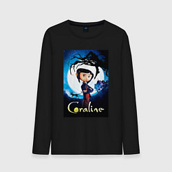 Лонгслив хлопковый мужской Coraline Jones and cat, цвет: черный
