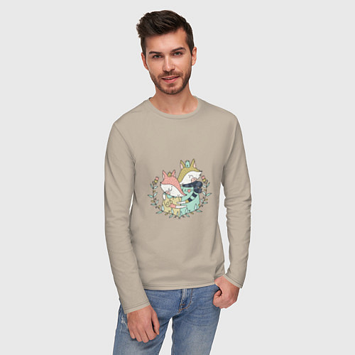 Мужской лонгслив Влюблённые лисички / Миндальный – фото 3