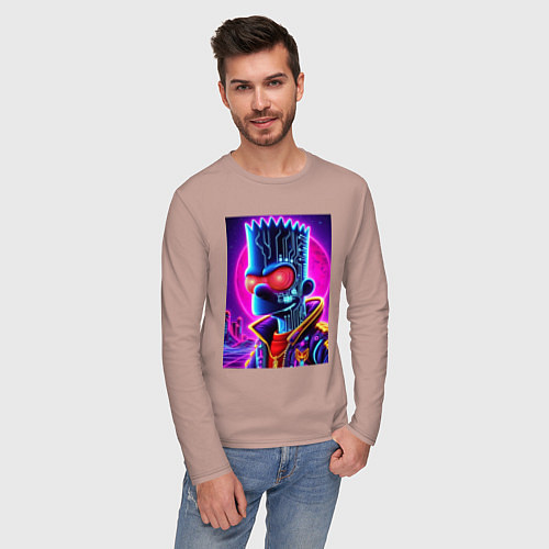Мужской лонгслив Cool Bart Simpson - neon glow / Пыльно-розовый – фото 3
