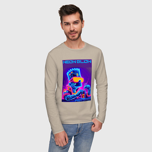 Мужской лонгслив Bart Simpson - neon fantasy ai art / Миндальный – фото 3