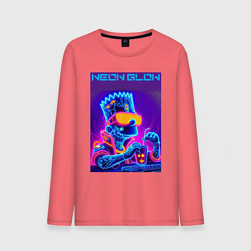 Мужской лонгслив Bart Simpson - neon fantasy ai art / Коралловый – фото 1