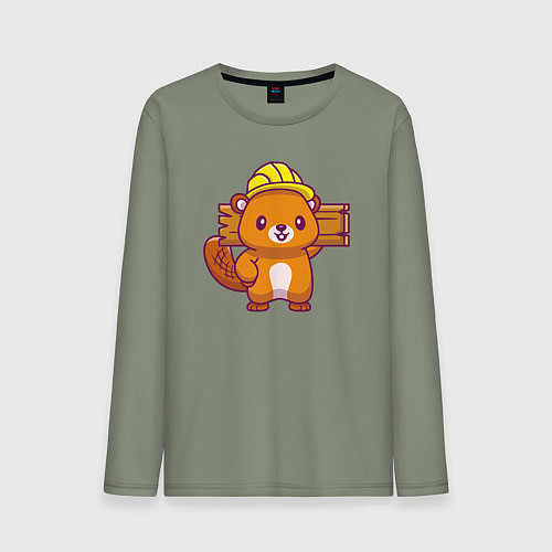 Мужской лонгслив Бобёр на стройке / Авокадо – фото 1