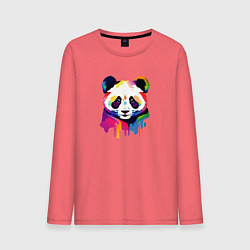 Лонгслив хлопковый мужской Яркий портрет панды, цвет: коралловый