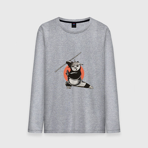 Мужской лонгслив Кунгфу панда По с бамбуковой палкой / Меланж – фото 1