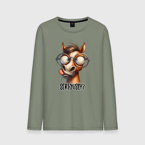 Мужской лонгслив Смешная лошадь - серьезно / Авокадо – фото 1