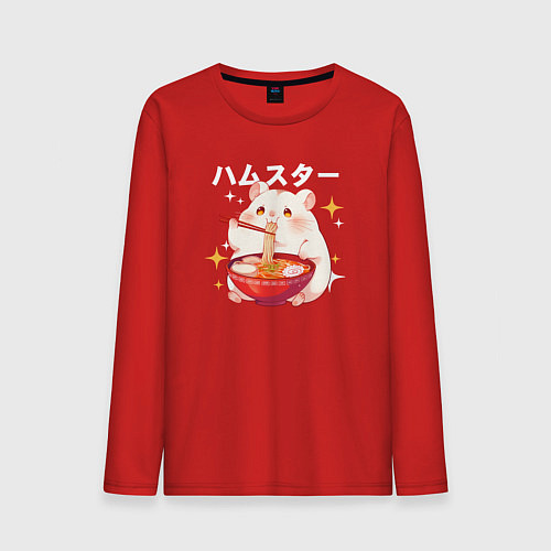 Мужской лонгслив A hamster eats noodles / Красный – фото 1