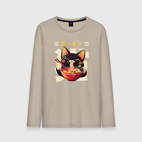 Мужской лонгслив Ramen and cat / Миндальный – фото 1