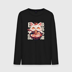 Лонгслив хлопковый мужской Ramen and cat japan style, цвет: черный