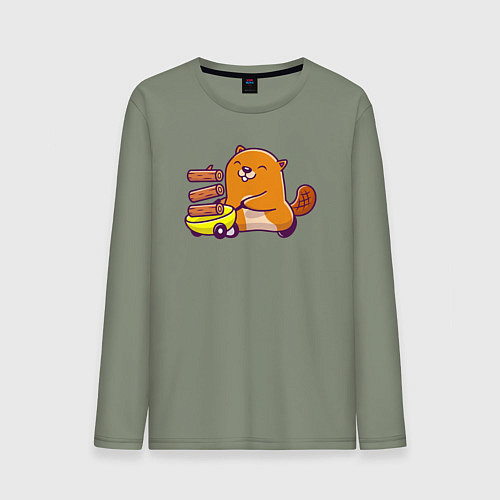 Мужской лонгслив Весёлый бобёр строитель / Авокадо – фото 1