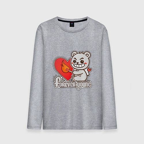 Мужской лонгслив Медведь хулиган с сердцем и спичкой / Меланж – фото 1
