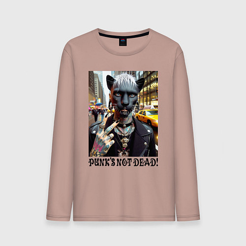 Мужской лонгслив Girl panther im New York - punks not dead / Пыльно-розовый – фото 1