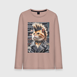 Мужской лонгслив Прикольный котик панк - нейросеть