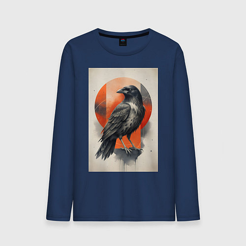 Мужской лонгслив Силуэт черной ворон / Тёмно-синий – фото 1