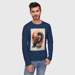 Лонгслив хлопковый мужской Силуэт черной ворон, цвет: тёмно-синий — фото 2