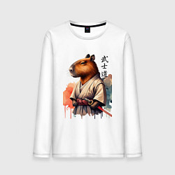 Лонгслив хлопковый мужской Capybara samurai - ai art fantasy, цвет: белый