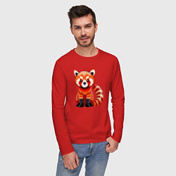 Лонгслив хлопковый мужской Красная панда с роскошным хвостом, цвет: красный — фото 2