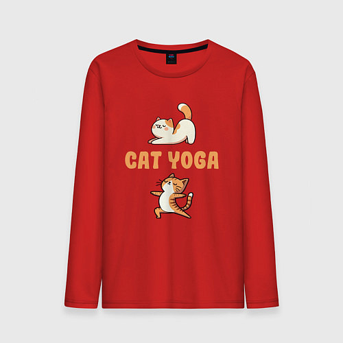 Мужской лонгслив Забавные коты занимаются йогой кошачья йога / Красный – фото 1