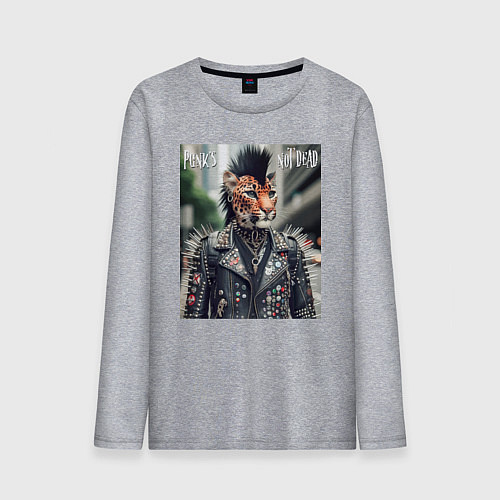 Мужской лонгслив Леопард панк музыкант - нейросеть / Меланж – фото 1