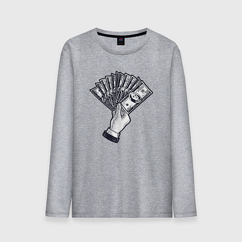 Мужской лонгслив Доллары в руке / Меланж – фото 1