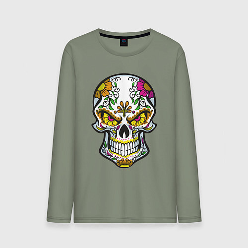 Мужской лонгслив Череп в цветочках / Авокадо – фото 1